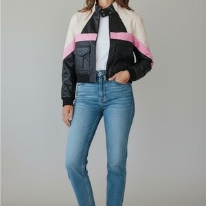 Women's Black and Pink Leather Jacket